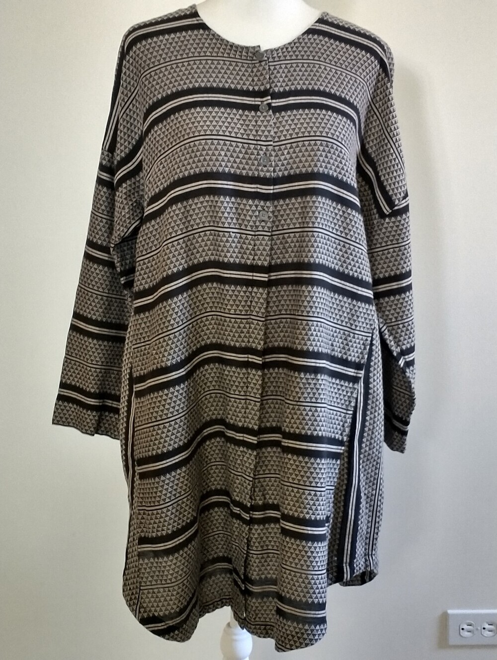 Gudrun Sjöden Geometric Tribal Button Down Tunic Dress M Lagenlook Boho